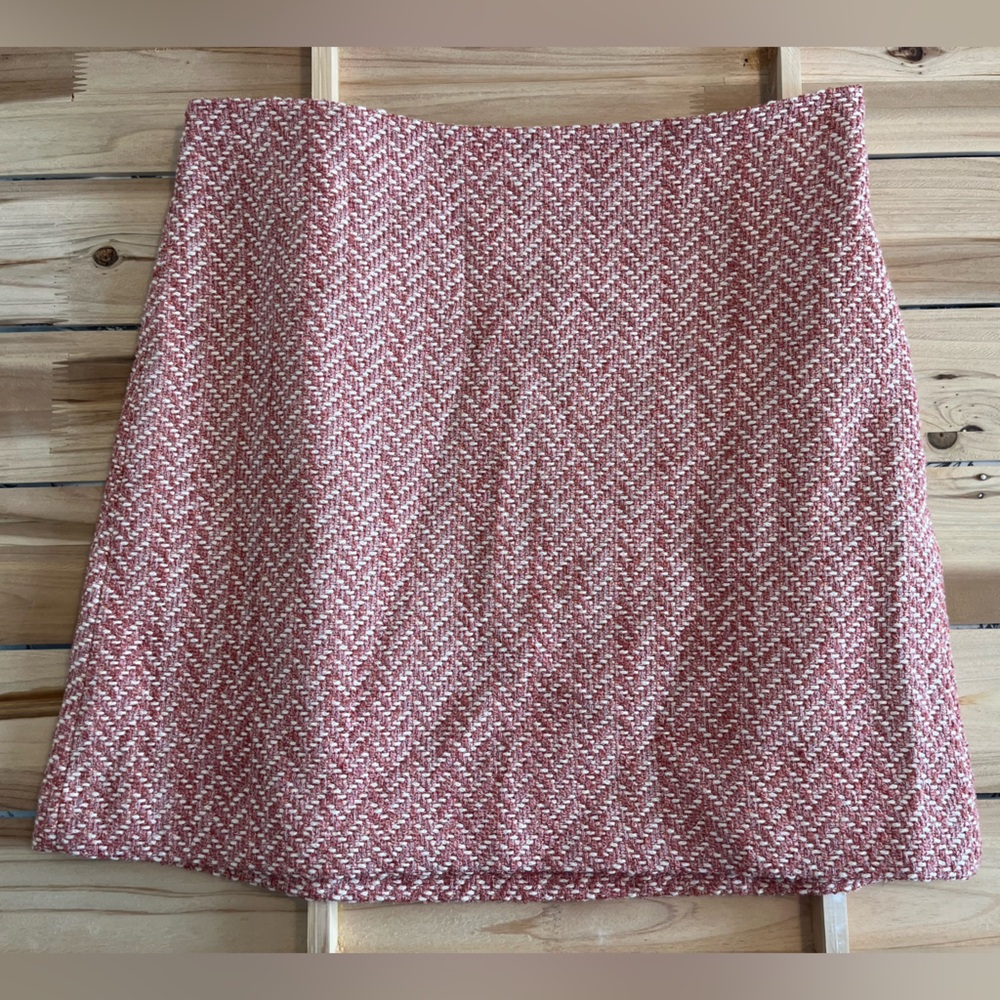 LOFT Pink and White Midi A-Line Skirt